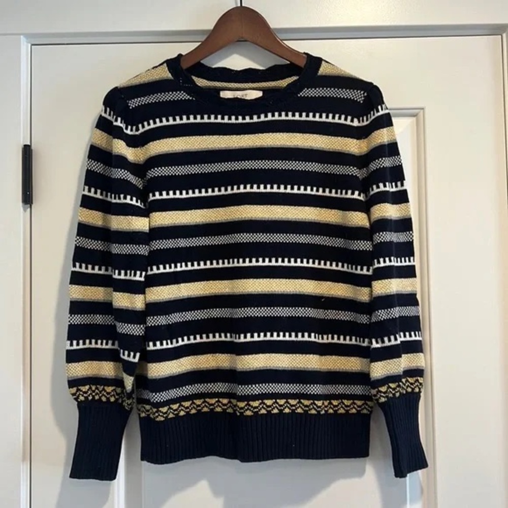 LOFT Shimmer Striped Pointelle Sweater XS